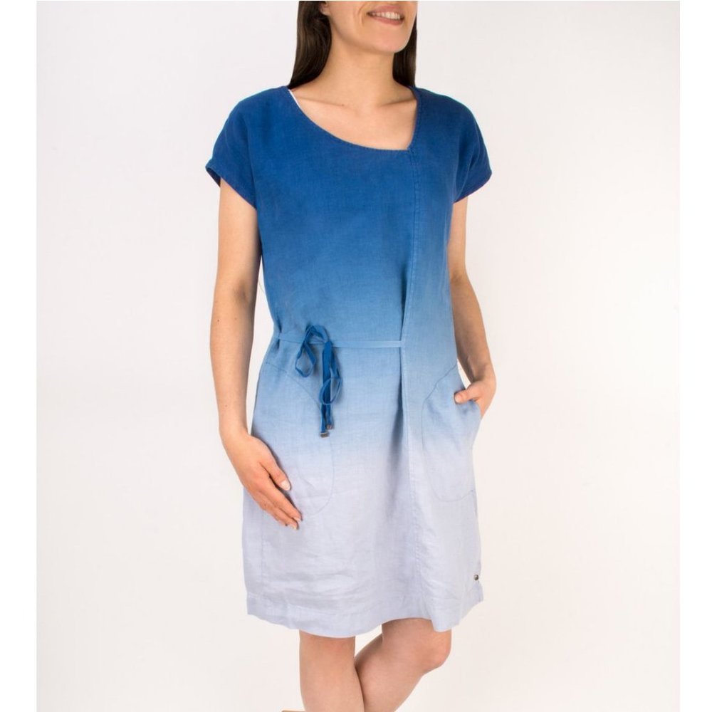 Anthropologie 100% Linen Dip Dye Ombre Mini Midi Dress Casual Sun Summer Pockets - Picture 1 of 10